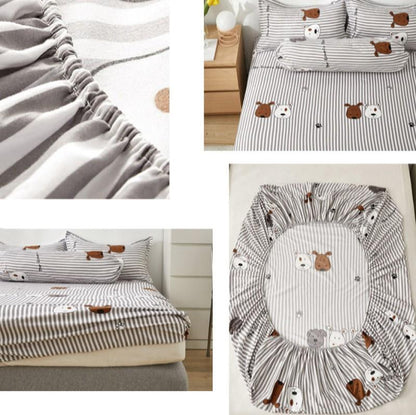 Grey Striped Dog Fitted Bedsheet