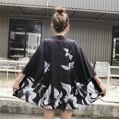 Japanese Classic Crane Design Kimono