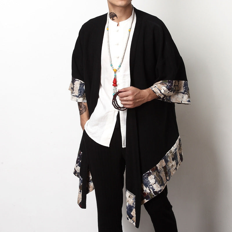 Japanese Collage Paint Black Men's Yukata Kimono Jacket