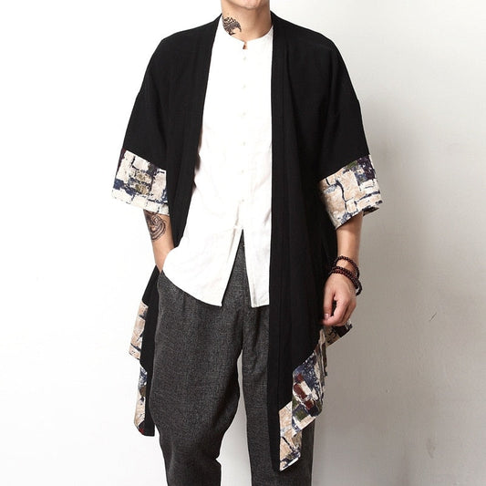 Japanese Collage Paint Black Men's Yukata Kimono Jacket