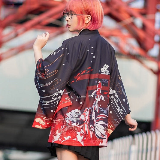 Japanese Great Koi of Torii Gate Women's Kimono Cardigan | NEW