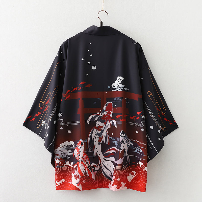 Japanese Great Koi of Torii Gate Women's Kimono Cardigan | NEW