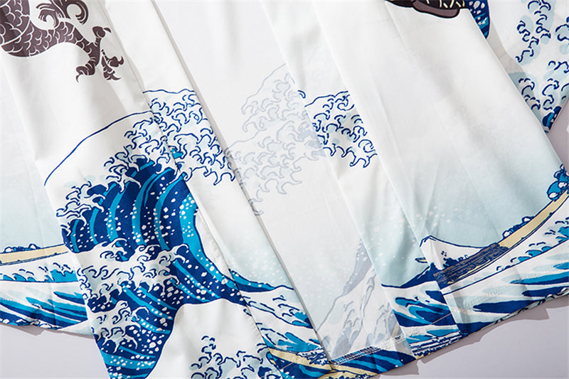 Japanese Great Wave off Kanagawa Dragons Kois Kimono
