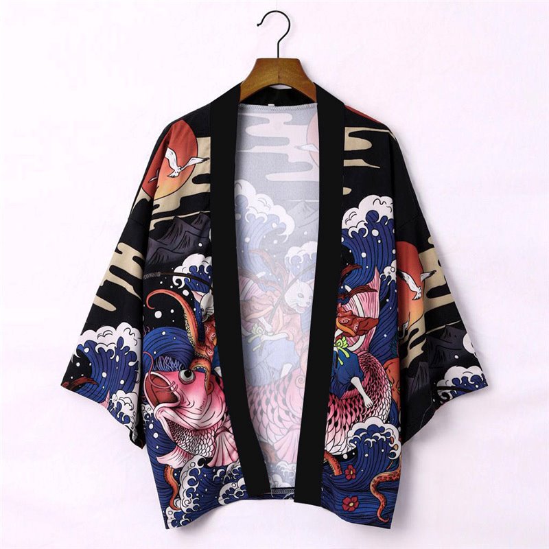 Japanese Magnificent Koi Kanagawa Waves Unisex Kimono