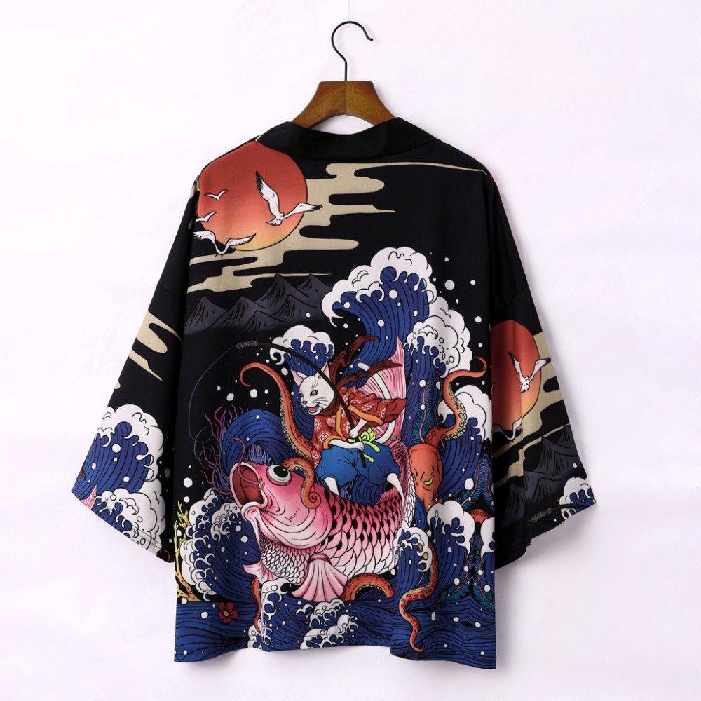 Japanese Magnificent Koi Kanagawa Waves Unisex Kimono