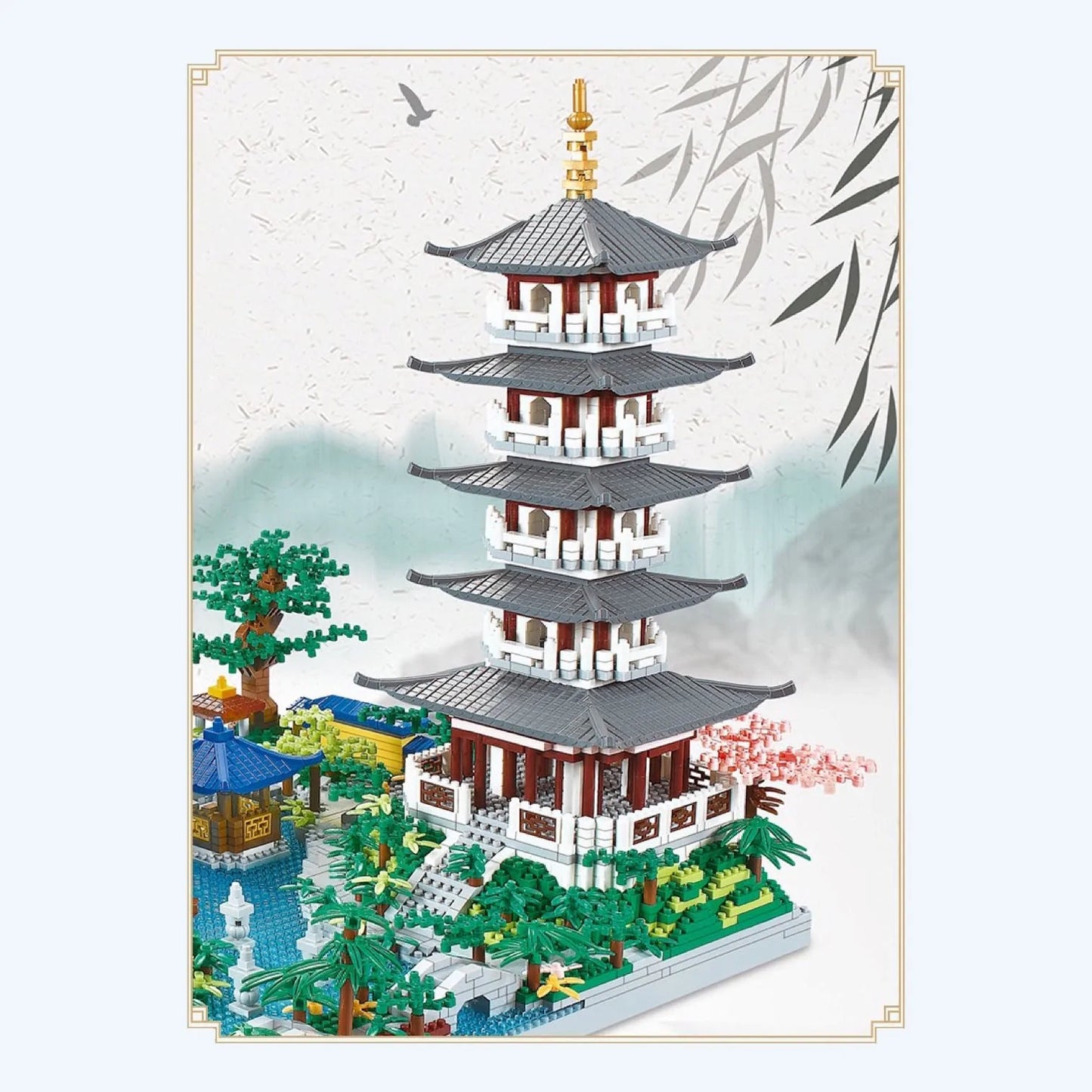 NEW Japanese Pagoda Temples Lake Village Nano Building Set