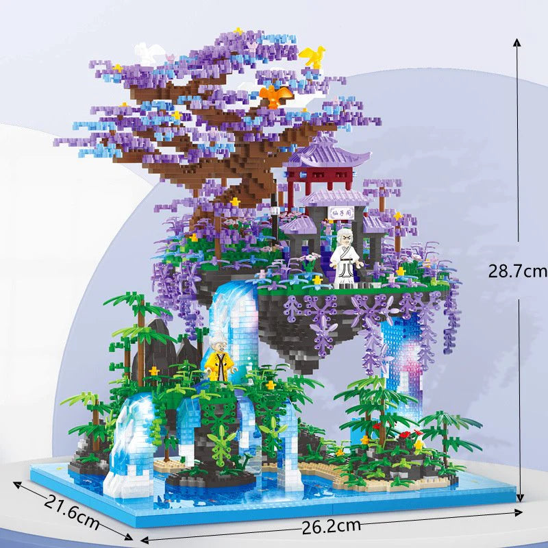 New Nano Building Blocks Set of Japanese Purple Sakura Tree Temple Waterfall