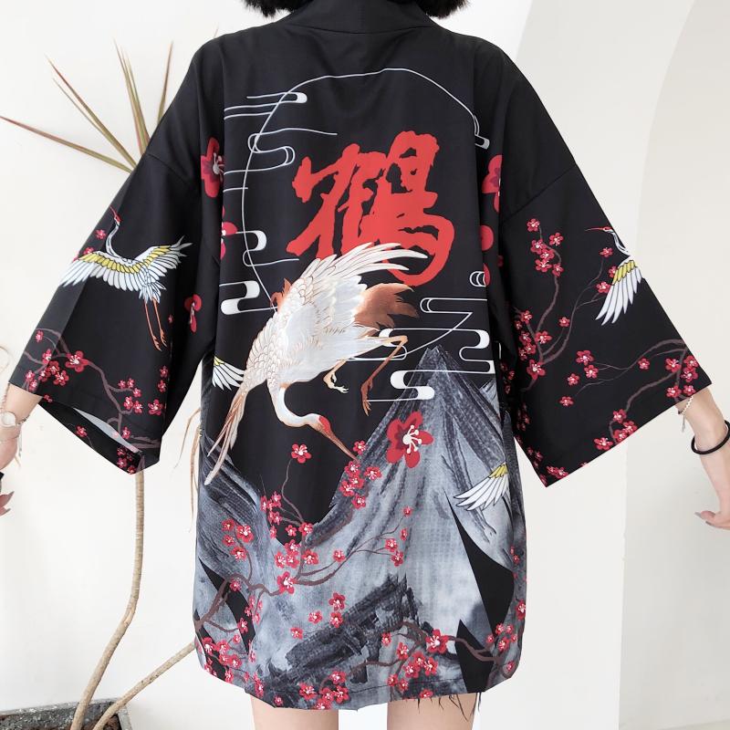 Japanese Red Crowned Crane Sakura Kimono Cardigan | NEW