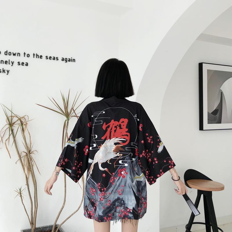 Japanese Red Crowned Crane Sakura Kimono Cardigan | NEW