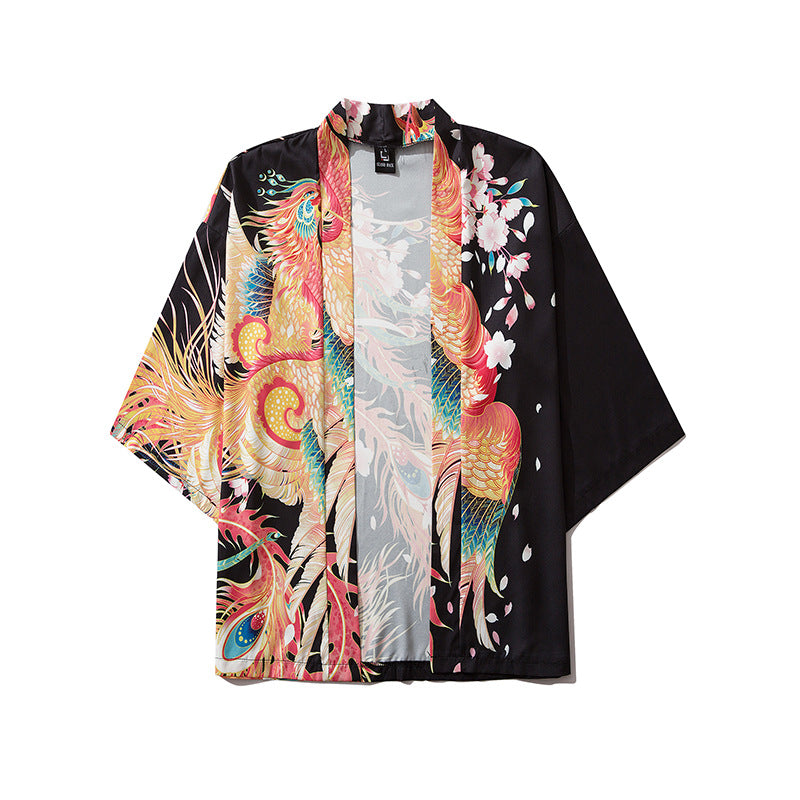 Japanese-themed Crane Peacock Waves High-quality Unisex Kimono