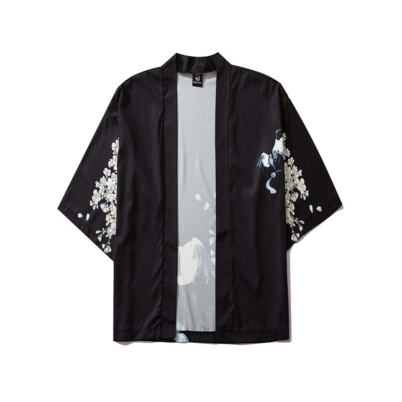 Japanese-themed Crane Peacock Waves High-quality Unisex Kimono