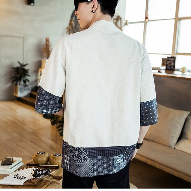 Men Casual Kimono Jacket Coat Tops Cardigan 3/4 Sleeve Cotton Linen Japanese  Top | eBay