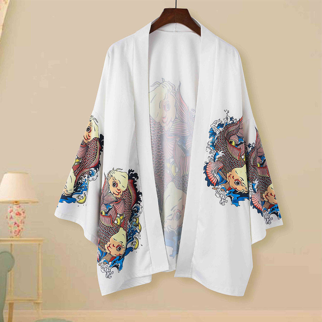 Japanese White Dragon and Golden Koi Kimono