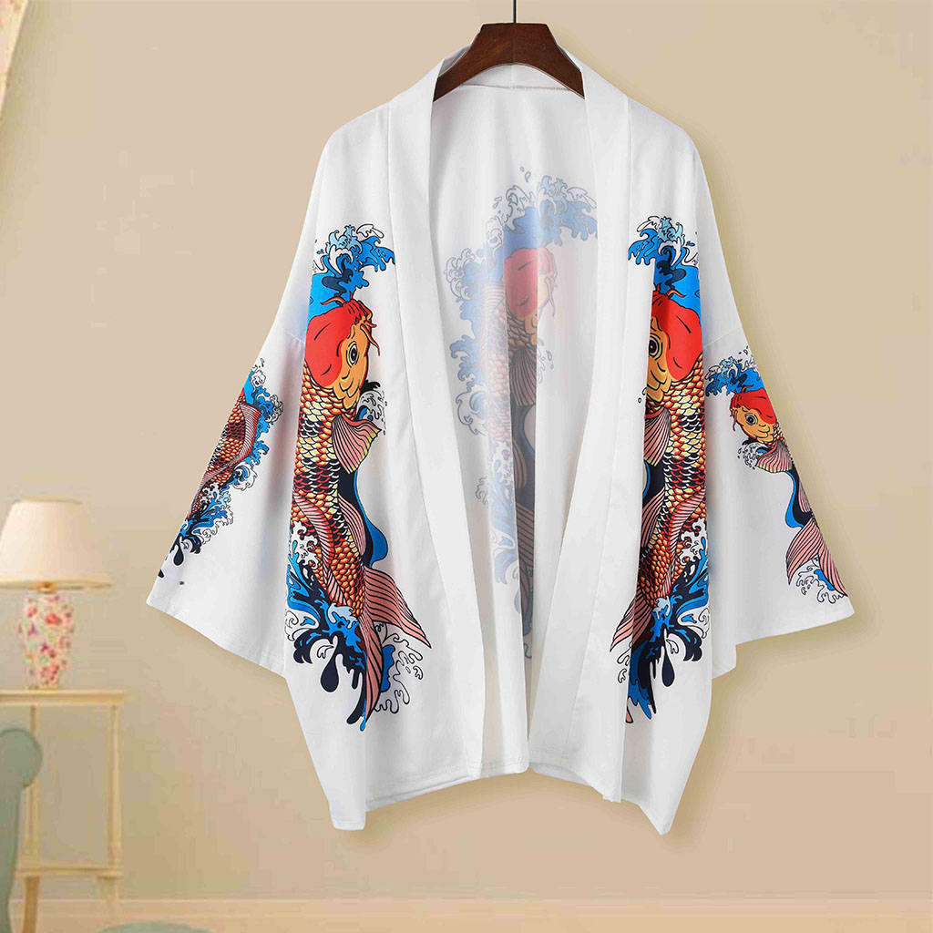 Japanese White Dragon and Golden Koi Kimono