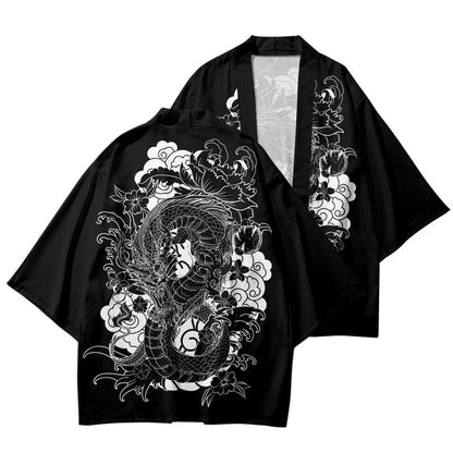 Japanese Wolf Girl and Dragons Unisex Kimono