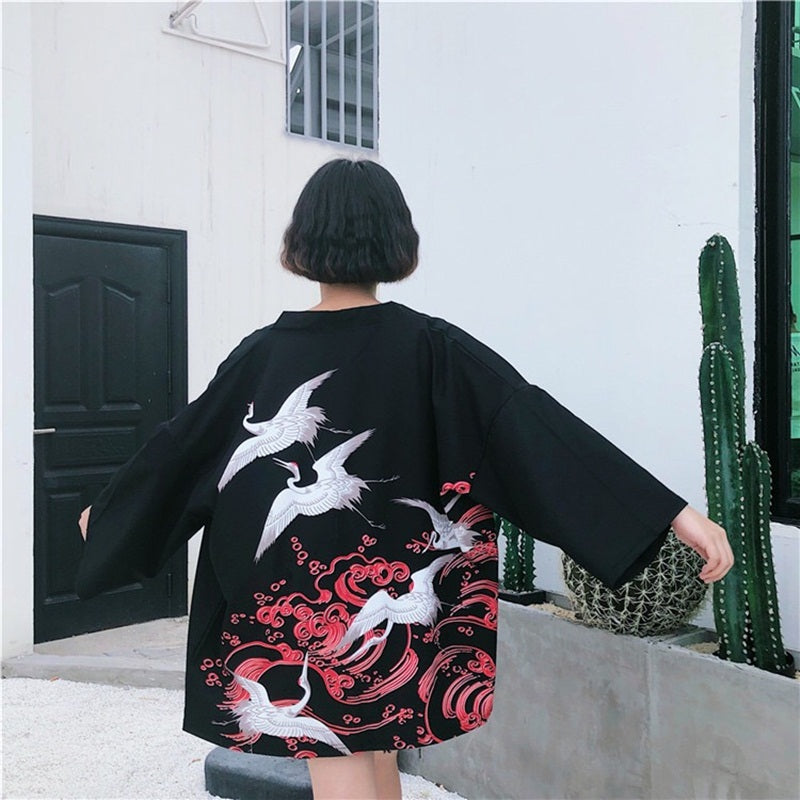 Japanese Women Kimono Koi and Cranes