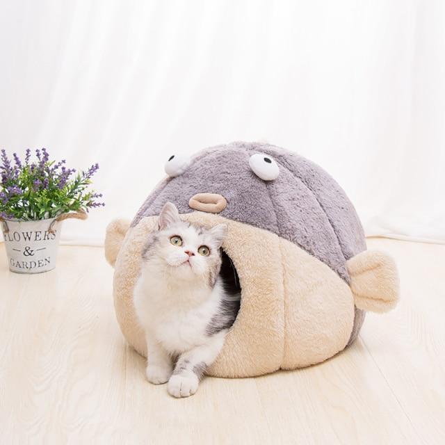 Kawaii Funny Pastel Pufferfish Cat Bed