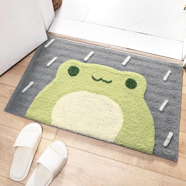 Kawaii Green Smiling Frog Bathroom Mat