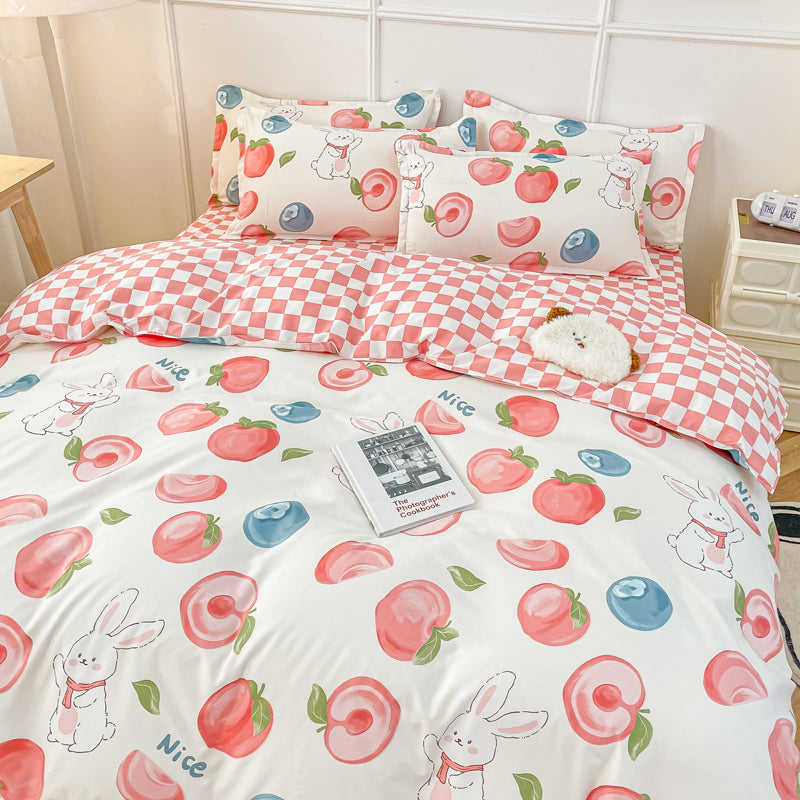 Kawaii Pastel Peach Bunny Bedding Set