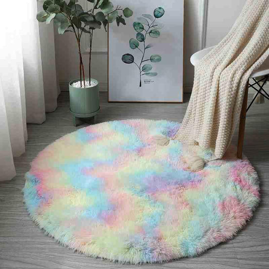 Kawaii Soft Faux Fur Round Rainbow Rug