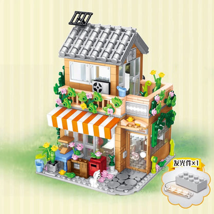 Light up Flower Cafe Shops Building Set Collection