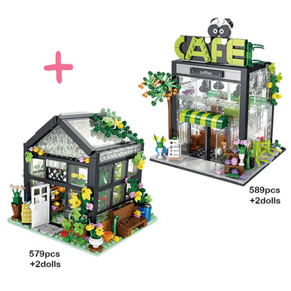 Light up Flower Cafe Shops Building Set Collection