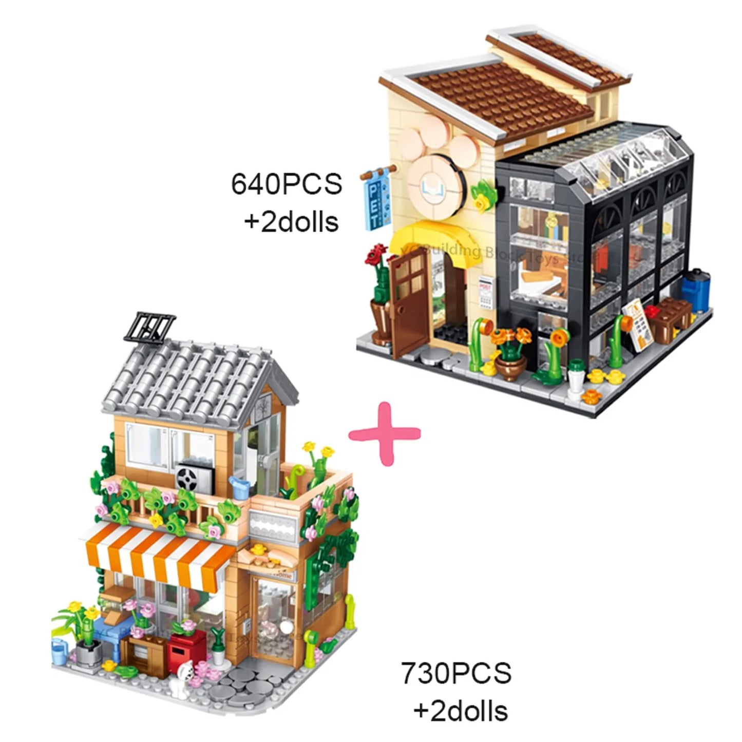 Light up Flower Cafe Shops Building Set Collection