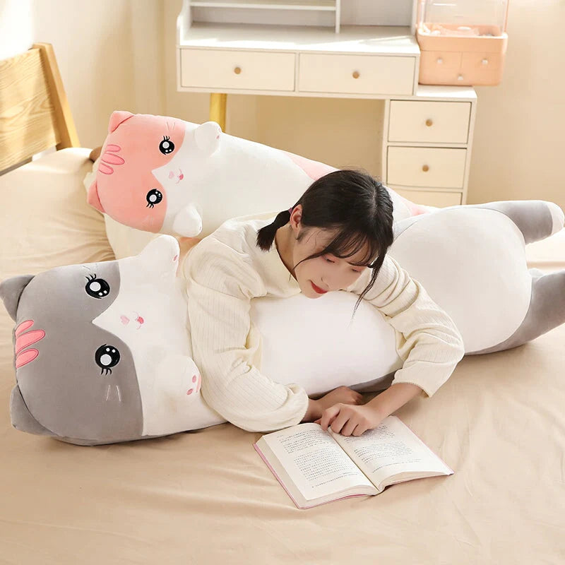 Long Snuggly Kawaii Pink Gray Cat Plushies