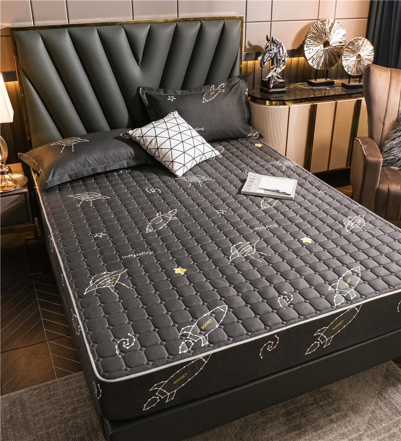 Luxury Black Space Theme Quilted Fitted Bedsheet