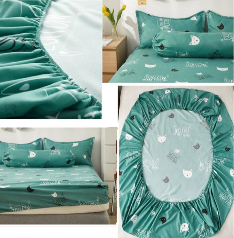 Mint Cat Pattern Fitted Bedsheet