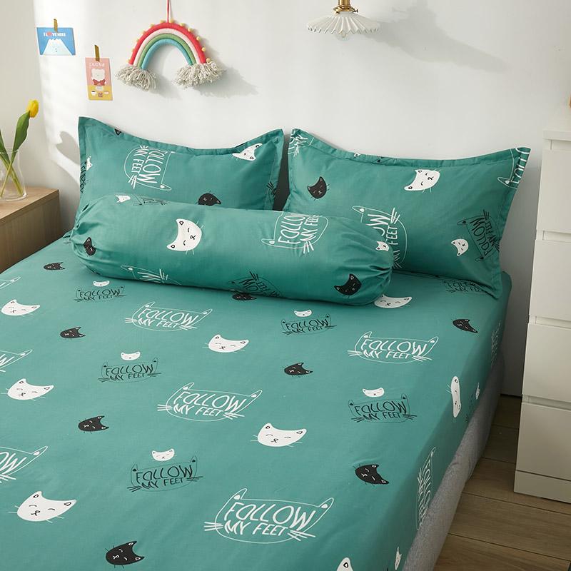 Mint Cat Pattern Fitted Bedsheet