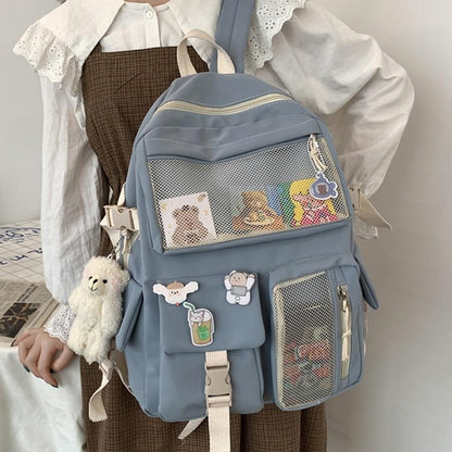 Nylon Study Besties Backpack with Bear Keychain