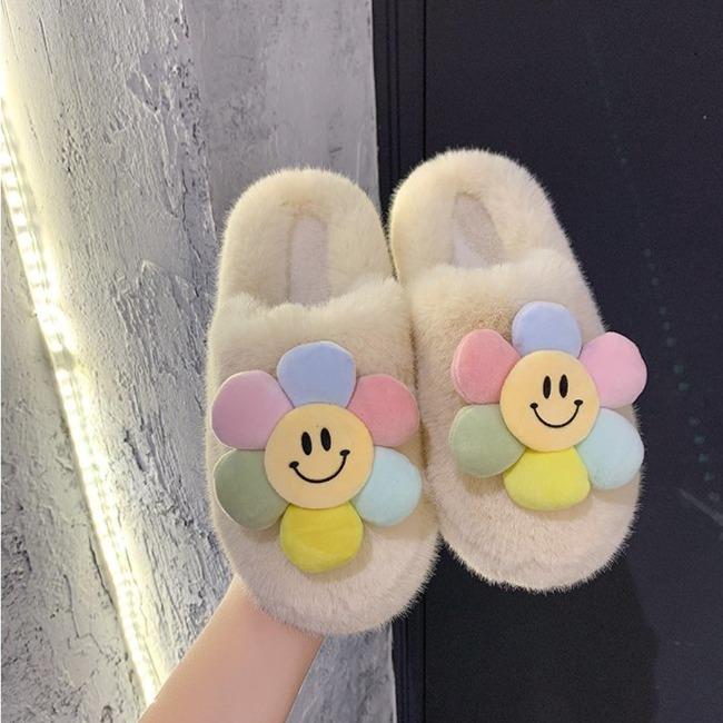 Paradise Flower Smile Plush Slippers