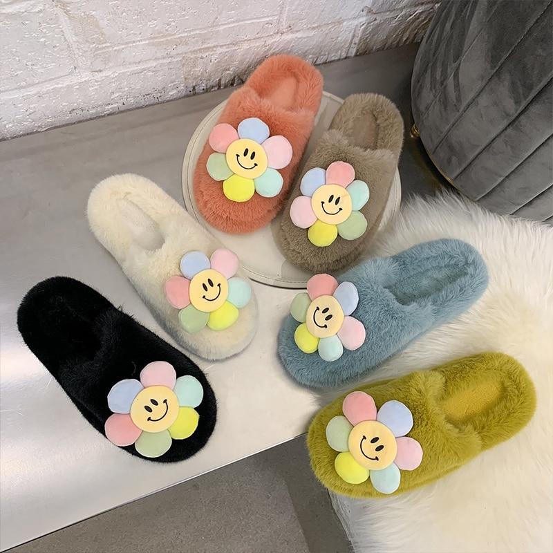 Paradise Flower Smile Plush Slippers