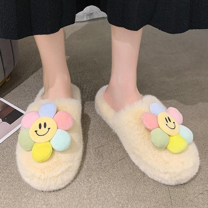 Paradise Flower Smile Plush Slippers