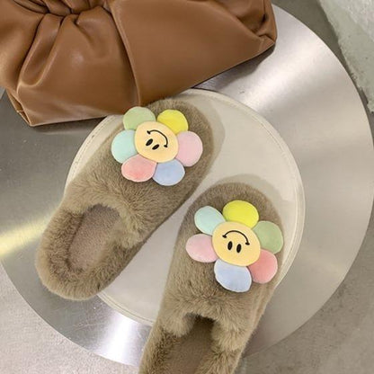 Paradise Flower Smile Plush Slippers