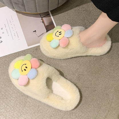 Paradise Flower Smile Plush Slippers