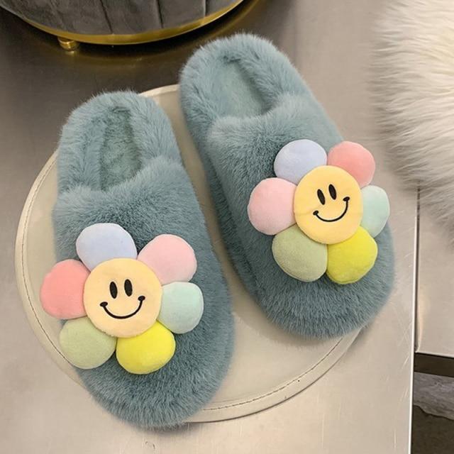 Paradise Flower Smile Plush Slippers