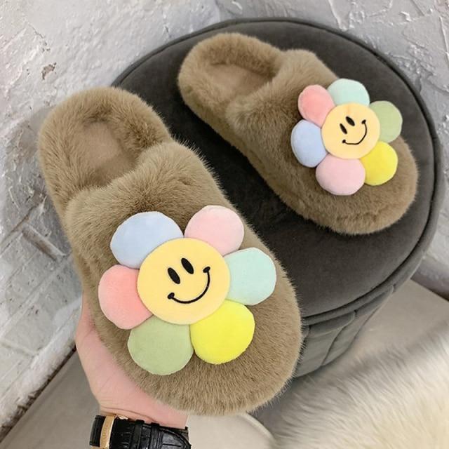 Paradise Flower Smile Plush Slippers