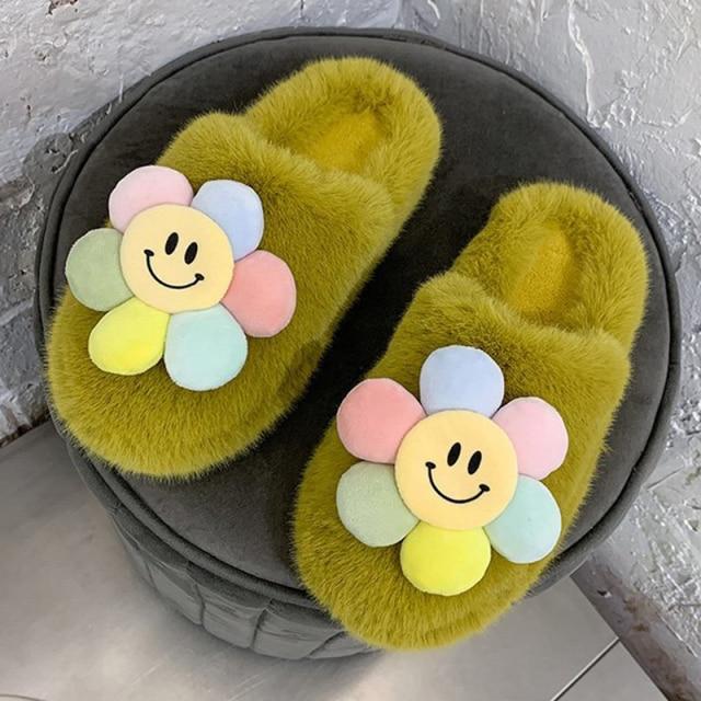 Paradise Flower Smile Plush Slippers