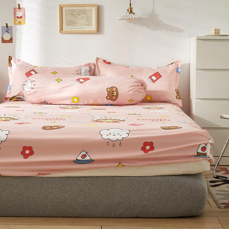 Pastel Pink Kawaii Illustration Fitted Bedsheet