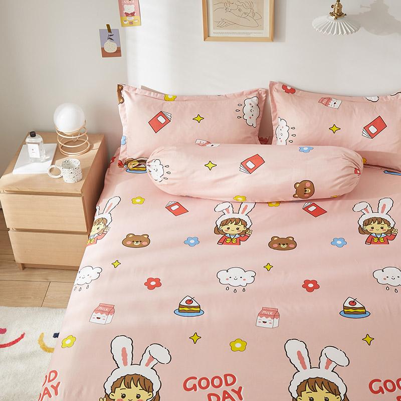 Pastel Pink Kawaii Illustration Fitted Bedsheet