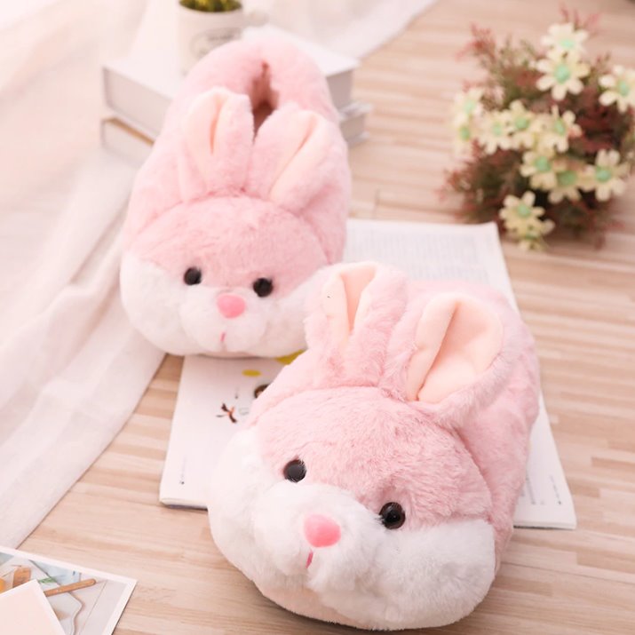 Pink Bunny Plush Slippers
