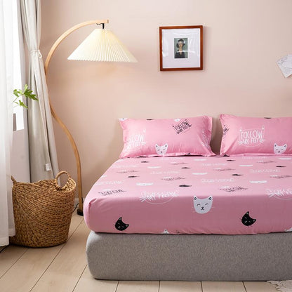 Pink Cat Pattern Fitted Bedsheet