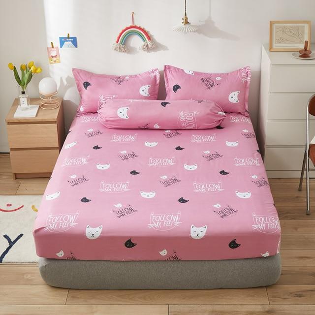 Pink Cat Pattern Fitted Bedsheet