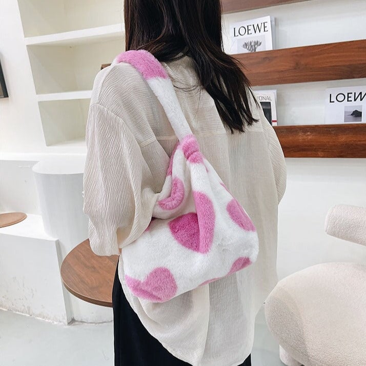 Pink Hearts Fluffy Tote Bag