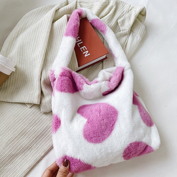 Pink Hearts Fluffy Tote Bag