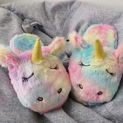 Rainbow Unicorn Plush Slippers