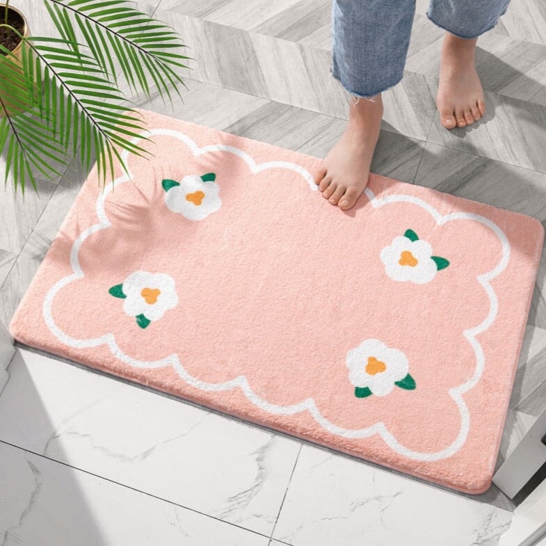 Rectangle Kawaii Floral Non-Slip Bathroom Mat