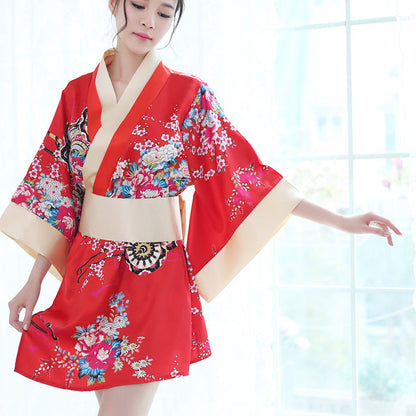 Red Floral Japanese Cute Female Kimono